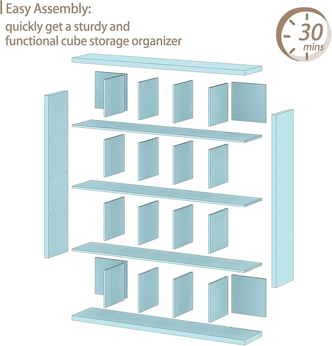 furtble Sturdy Wooden Bookshelf - 20-Cube Organizer, Multifunctional Cubicle Rack for Display & Storage, Living Room, Bedroom, Office, White