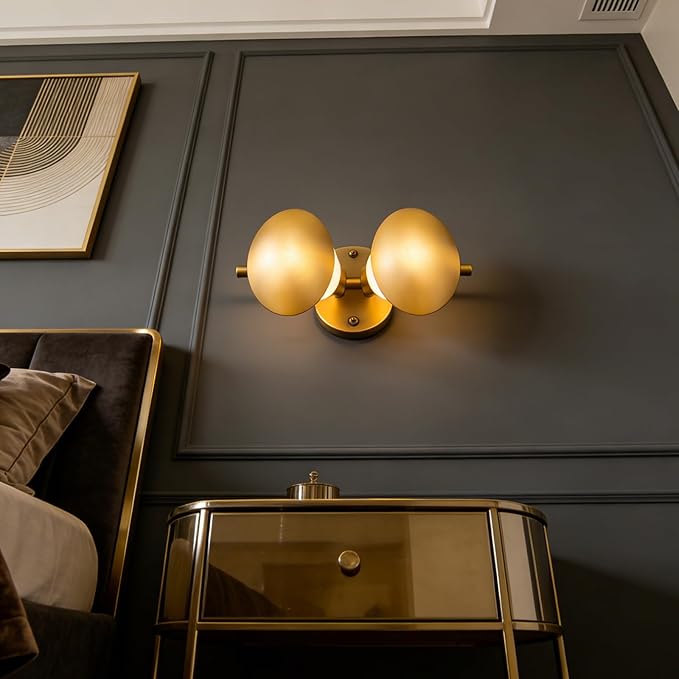 Modern Gold 2light Mushroom Wall Sconces, Globe Spherical Wall Lamp, Mid Century Small Brass Vanity Single Ball Lights Fixture, Contemporary Milk Glass Wall Mounted Lamp for Bedroom Bathroom Hallway