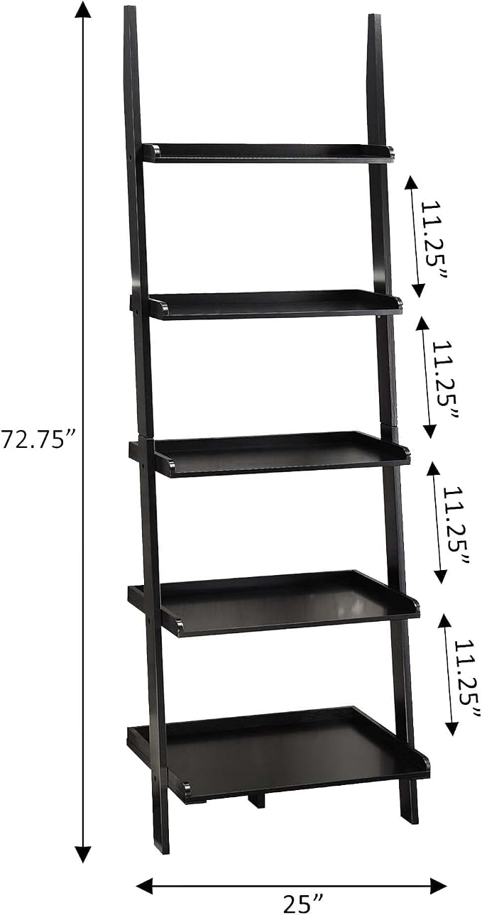 Convenience Concepts American Heritage 5 shelves Bookshelf Ladder, Black