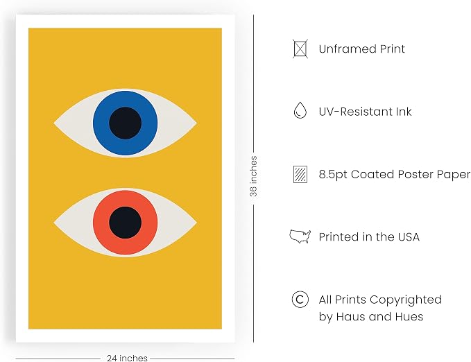HAUS AND HUES Abstract Wall Art – Retro Geometric Prints, Bauhaus Style Evil Eye Artwork, Modern Contemporary Wall Decor (Unframed 24x36)