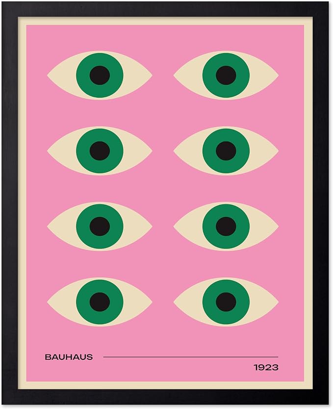 Poster Master Bauhaus Poster - Green Eyes Print - Graphic Design Art - Geometric Art - Chic Boho Art - Mid Century Modern Art - Abstract Art - Living Room or Bedroom Decor - 8x10 Black Framed