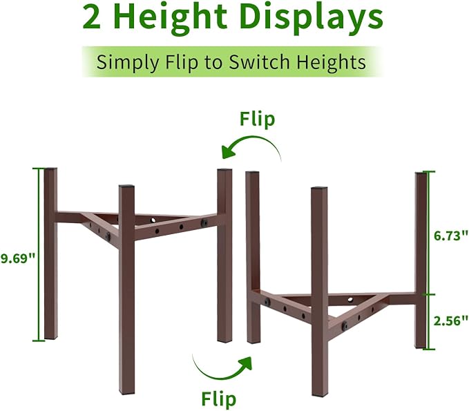 Aripark Plant Stand Indoor Adjustable, Metal Modern Plant Stands, Small Heavy Duty Stable Pot Flower Holder Indoor Outdoor Corner, Fit 8 9 10 11 12 inch Pots, Reddish Brown (Pot & Plant Not Included)