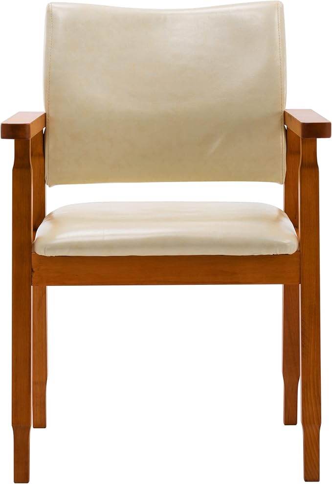 NOBPEINT Mid-Century Dining Side Chair with Faux Leather Seat in Tan, Arm Chair in Walnut,Set of 2