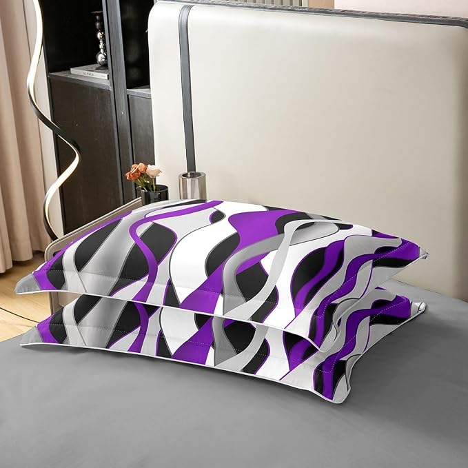 Erosebridal Purple Modern Abstract 100% Cotton Duvet Cover Full Geometric Waves Striped Bedding Set for Kids Teens Adults Wave Lines Art Comforter Cover Minimalist Artistic Bed Set 3 Pcs