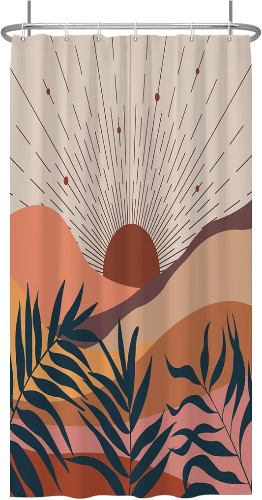 Baocicoo Boho Abstract Sun Shower Curtain Mid Century Sunrise Mountain Shower Curtain for Bathroom Minimalist Aesthetic Bathroom Decorations Waterproof Curtain for Bathroom with Hooks 36x72 Inches