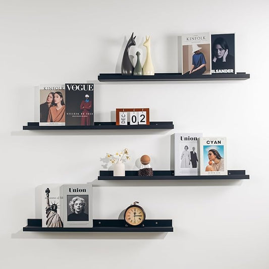 NEXHOME PRO Floating Shelves for Wall Set of 4,36 Inches Picture Ledge Shelf, Kids Bookshelf Wall Mounted for Living Room Bedroom Bathroom Kitchen, Easy Install,Black