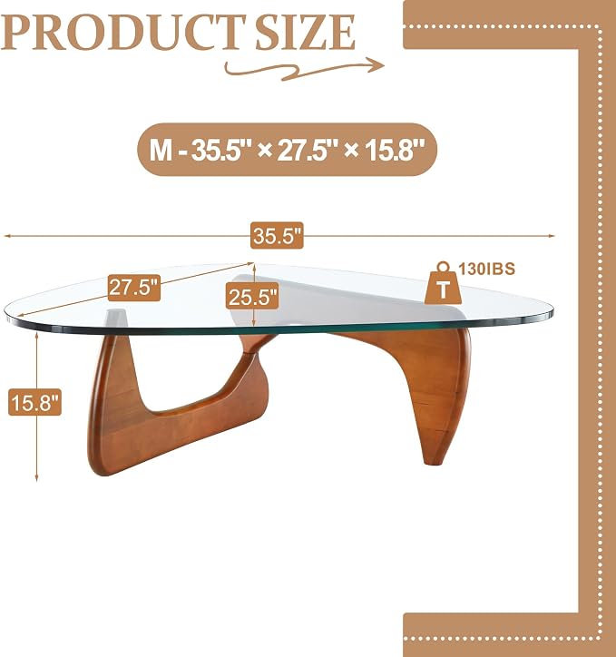 Glass Coffee Table, Mid Century Modern Coffee Table for Living Room, Mesa de Centro para Sala, Rustic Oval Center Table with Tempered Glass Top & Wood Base, Funky Coffee Tables