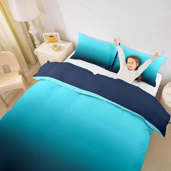 Erosebridal Ombre Blue Black Duvet Cover Full Modern Gradient Comforter Cover for Kids Teens Abstract Rainbow Bedding Set Contemporary Artwork Bed Set with Zipper