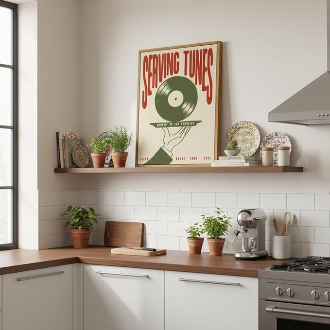 Floating Framed Funny Vinyl Record Canvas Wall Art, Vintage Abstract Music Print Poster, Minimalist Listening Lounge Decor, for Bar, Cafe, Kitchen, Dining Room, Restaurant, Home Decoration, 12x16in