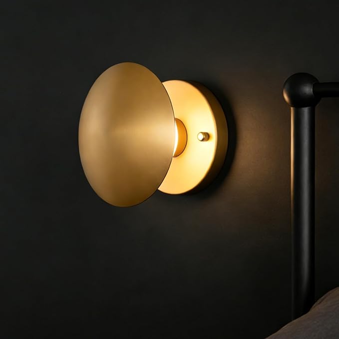 Modern Gold Mushroom Wall Sconces, Globe Spherical Wall Lamp, Mid Century Small Brass Vanity Single Ball Lights Fixture, Contemporary Milk Glass Wall Mounted Lamp for Bedroom Bathroom Hallway