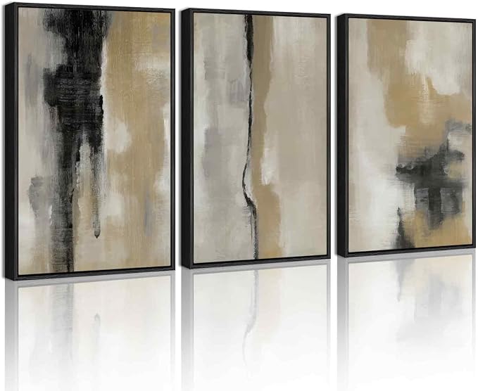 KUVIOKE Black Gray Abstract Framed Wall Art Neutral Wall Decor Minimalist Modern Illustrations Art Print for Living Room Bedroom 16x24in (Black Framed)