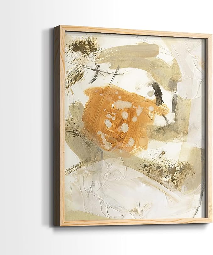 Renditions Gallery Set of 2 Peel & Stick Framed Prints, Neutral Abstract Wall Art, Earthy Tones Blended Brushstrokes Wall Decor, Re-Stickable - Ready to Hang - 8"x10" - NATURAL WOOD Frame LT588