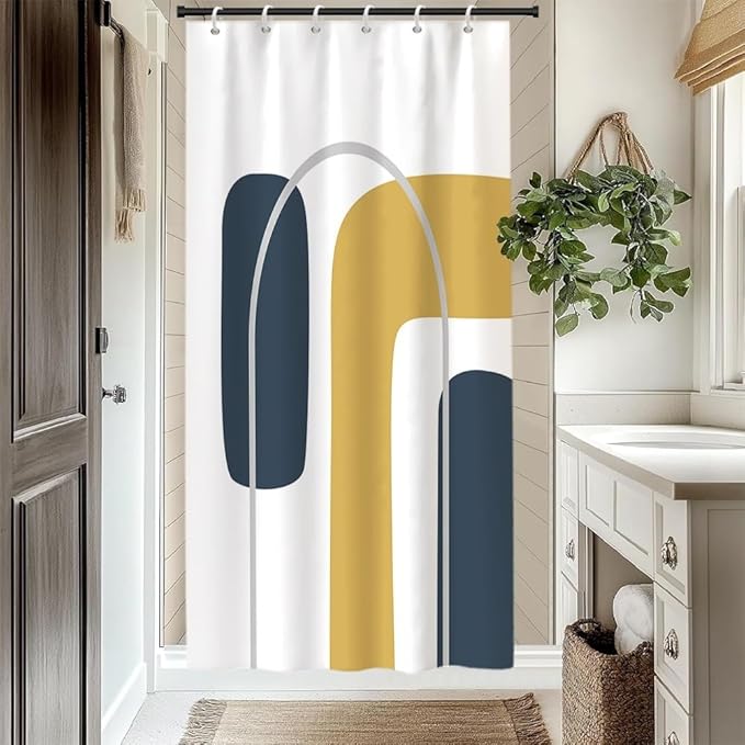Boho Abstract Shower Curtain for Bathroom Modern Minimalist Neutral Bathroom Decor Simple Geometric Arch Aesthetic Bathtub Curtains Machine Washable Waterproof Polyester Fabric with Hooks 48x72 Inch