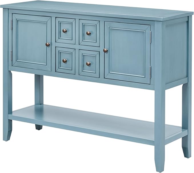 Merax Farmhouse Entryway Console Table with Storage Drawers and Shelf for Living Room Dining Room, Wood Narrow Hallway Table Sofa Table Kitchen Sideboard Cabinet with Door