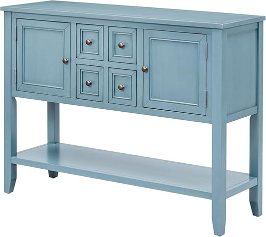 Merax Farmhouse Entryway Console Table with Storage Drawers and Shelf for Living Room Dining Room, Wood Narrow Hallway Table Sofa Table Kitchen Sideboard Cabinet with Door