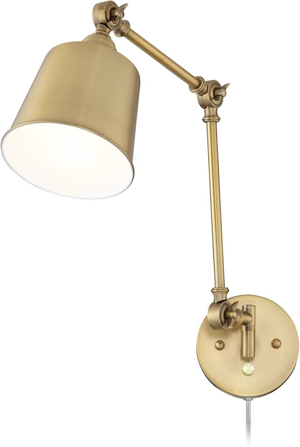 360 Lighting Mendes Modern Swing Arm Adjustable Wall Lamps Set of 2 Antique Brass Plug-in Light Fixture Up Down Metal Shade for Bedroom Bedside House Reading Living Room Home Hallway Dining