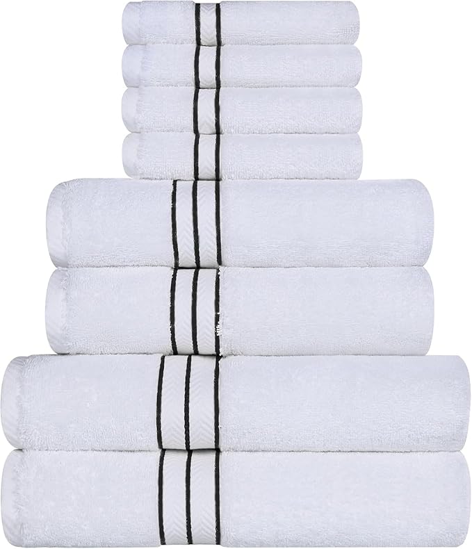 Superior Turkish Cotton Ultra-Plush 8-Piece Towel Set, Ideal for Master Bath, Guest Bathroom, Fast Drying, Shower, Spa, Face/Washcloths, Hand, Bath Towels, Absorbent, Home Basics, Black