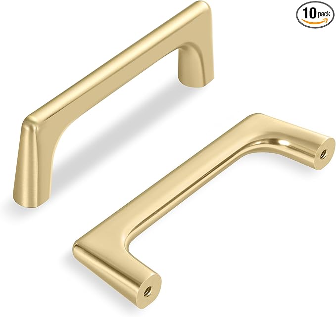 Lardmon 10 Pack Brushed Gold Modern Cabinet Pulls 3 Inch(76mm) Hole Center Timeless Drawer Pulls Vanity Pulls Classic Solid Kitchen Cabinet Handles Hardware for Dresser, 3.4 Inch(86mm) Total Length