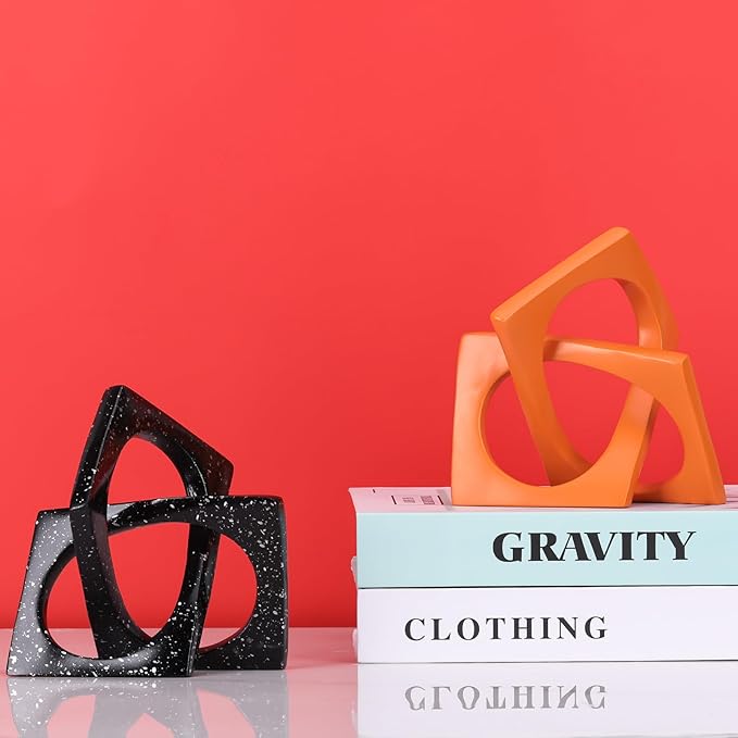 LCCCK Modern Geometric Sculpture Orange Knot Statue Decor, Home Orange Bookcase Centerpiece Jax Decorative, Geometric Tabletop Sculpture and Figurines, for Home Decor Accent Cube Decorative Ornaments