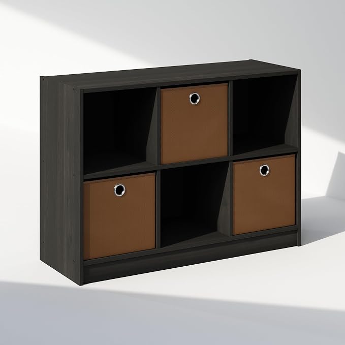 Furinno Cubic Closet Organizers and Storage, 6-Cube Closet Organizer with Bins, Open Shelf Storage, for Wardrobe, Bedroom, Living Room, Espresso