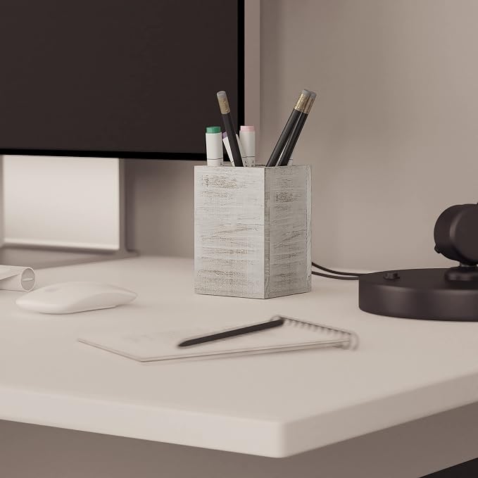 Merrick Lane Ceely 3 Wood Organizer Set - Whitewashed Solid Pine Wood - For Desktop, Table Top, or Vanity
