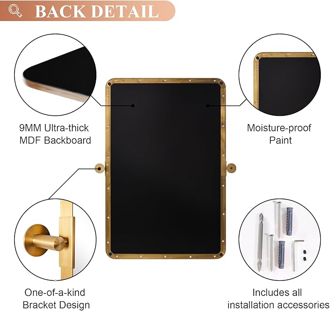 MOON MIRROR Brushed Gold Pivot Mirror, Brass Tilt Vanity Rectangle Pivot for Bathroom, Overall 24.33 x 28 inches(Mirror 20 x 28 inches)