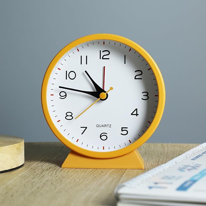 SHISEDECO 4.5" Battery Operated Antique Retro Analog Alarm Clock, Small Silent Bedside Deskclock with Light Function, Non-Ticking Tableclock Decor for Living Room, Bedroom, Bedside, Shelf (Orange)