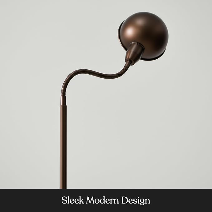 Brightech Regent LED Floor Lamp, Free Standing Corner Pole Light with Adjustable Gooseneck, Tall Bright Skinny Pharmacy Lamp for Office Desk, Living Room Sofa or Chair - Bronze