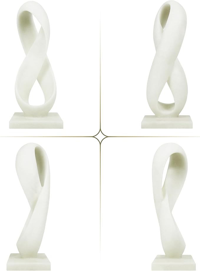 SIMON'S SHOP Modern Abstract Sculpture, 14.5'' Tall Minimalist Figure Eight Tabletop Decor, Hand-Painted Resin Statue for Home or Office, White