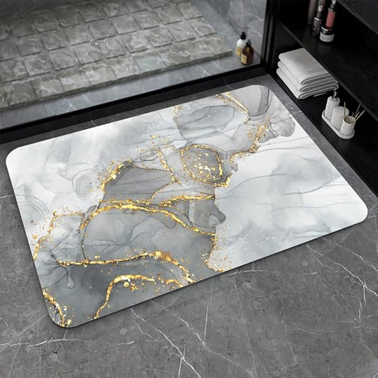 Diatomaceous Earth Bath Mat,Gold Grey Marble Non-Slip Volume Super Absorbent Fast Drying for Bathroom Kitchen Door mat,Eco-Friendly Easy to Clean 16×24Inch (40 * 60cm)