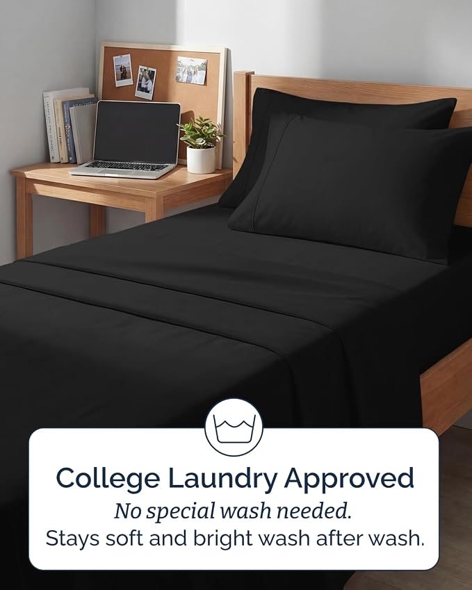 Extra Deep Twin XL Sheet Set - 4 Piece College Dorm Bed Sheets Set with Extra Deep Pockets - Ultra-Soft, Comfy & Breathable Bedding for Women, Men, Kids & Teens - Wrinkle Free & Fade Resistant - Black