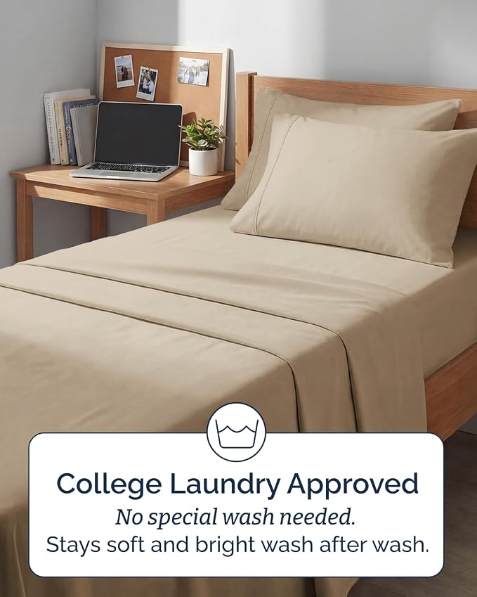 Extra Deep Twin XL Sheet Set - 4 Piece College Dorm Bed Sheets Set with Extra Deep Pockets - Ultra-Soft, Comfy & Breathable Bedding for Women, Men, Kids & Teens - Wrinkle Free & Fade Resistant - Cream
