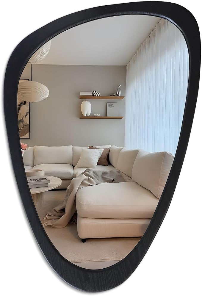 Irregular Asymmetrical Wall Mirror Frame Mirror, Abstract Mid Century Decorative Decor for Entryway Bedroom Vanity Living Room, Hanging Vertically or Horizontally, 24"x36"