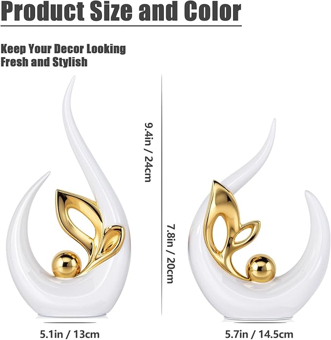 White Gold Home Decor Accent,Abstract Ceramic Statue and Sculptures for Living Room,Mid Century Modern Decor for Desktop Bookshelf tv Stand Fireplace Coffee Table Centerpieces Decorations