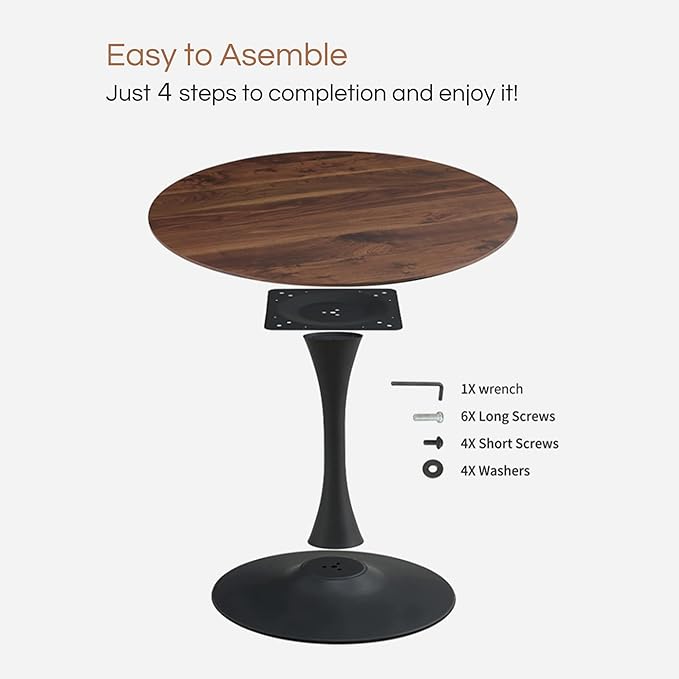 Round Dining Table,32 Inch Tulip Table with Wood Grain Top and Sturdy Metal Pedestal,Mid-Century Leisure Table for Small Space Kitchen Dining Room Living Room,20-Min Easy Assembly,Walnut