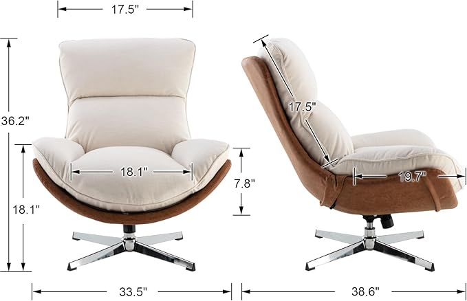 Modern Swivel Accent Chair, Comfy Upholstered Linen Fabric Lounge Chair Sofa Chair with High Backrest, Rocking Chair for Living Room Bedroom, 1pc, Beige
