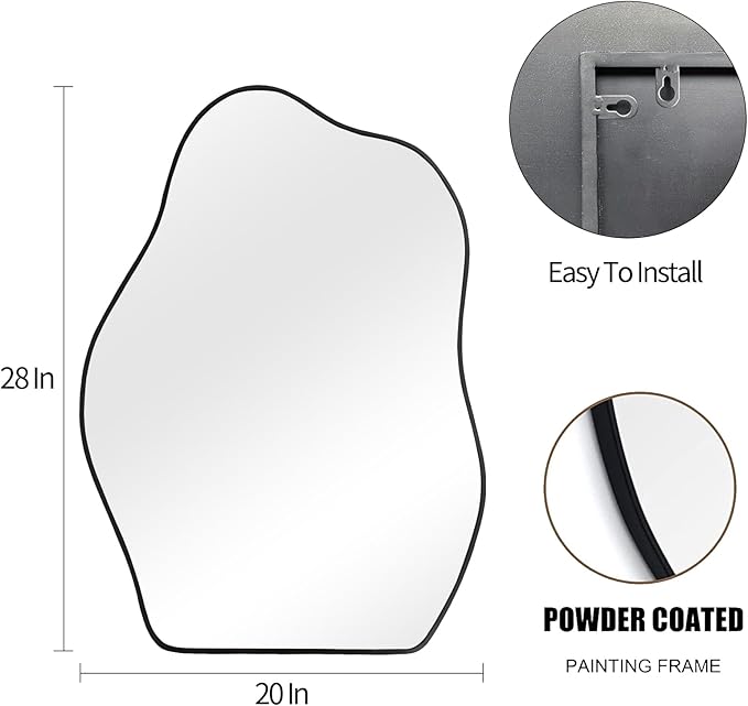 POZINO Irregular Mirror, 28"x20" Asymmetrical Wall Mirror, Modern Funky Shaped Mirrors, Abstract Frameless Mirrors for Wall Decor Living Room Bathroom Bedroom Entryway