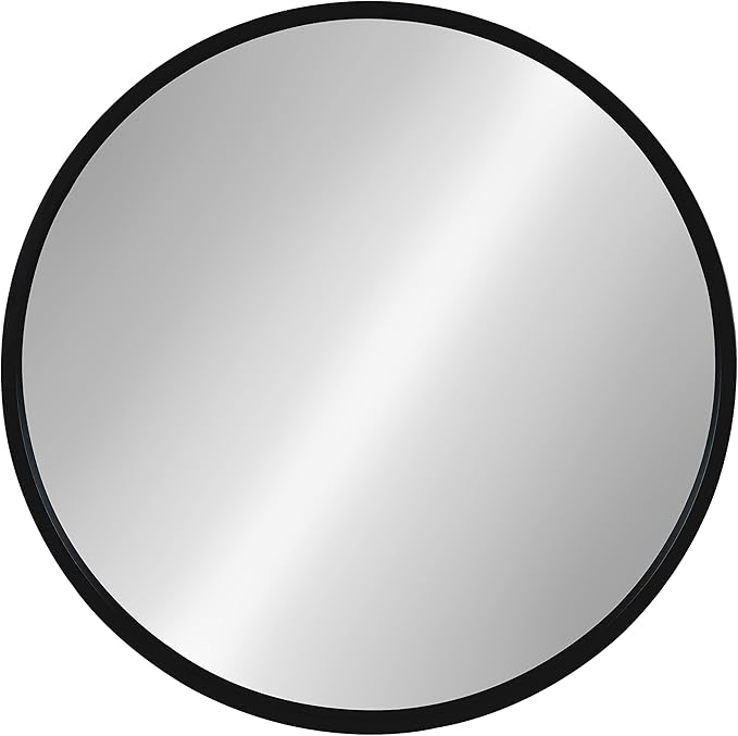 Kate and Laurel Travis Round Wood Wall Mirror, 21.6" Diameter, Black, Modern Wall Décor Accent