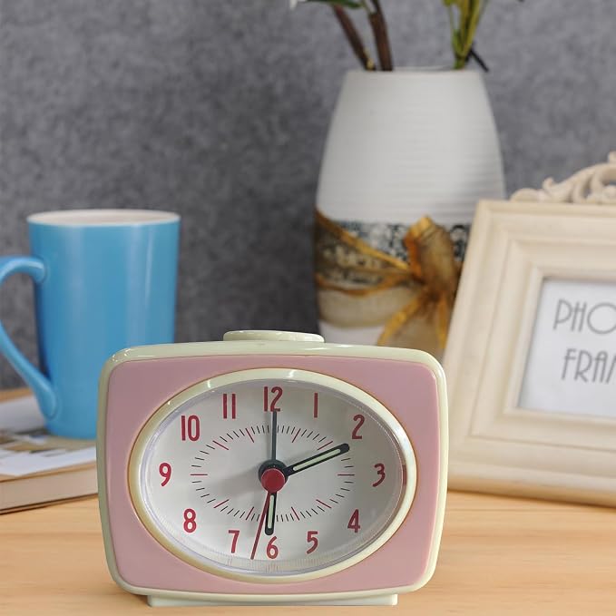 Alarm Clock Pink Small Silent Movement Vintage Classic Style Battery Powered Small Alarm Clock