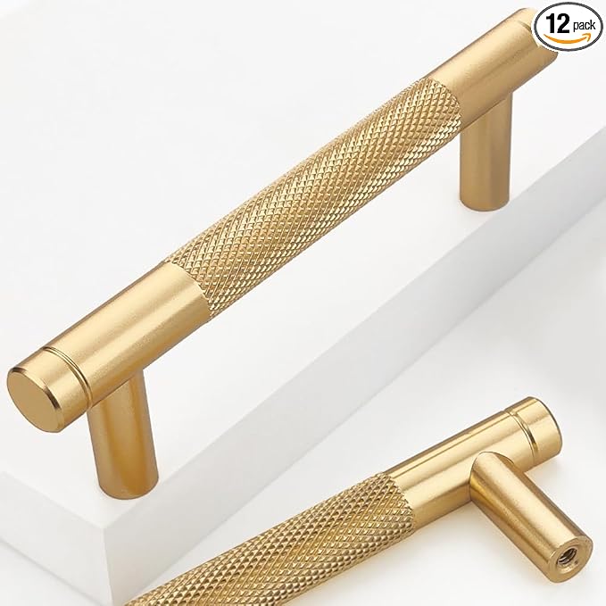 12 Pack 3 3/4 Inch 96 mm Gold Barrel Cabinet Pulls Cupboard Aluminum Handles Drawer Pull Cabinet Handles
