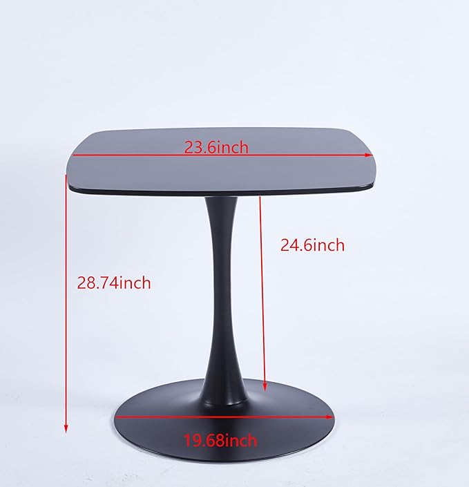 23.62 inches Square Dining Table for 2, Special Kitchen Table with Tulip Shape & Metal Pedestal Base, Mid Century Modern Bistro Black Tulip Table for Kitchen, Small Space, Cafe