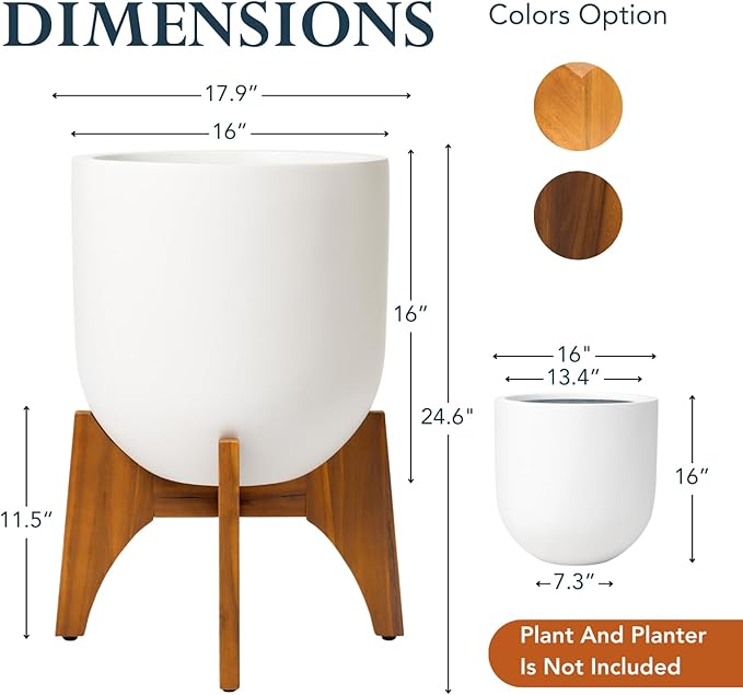 KUTE NEST 11.5" H x 17.9" W Acacia Solid Wood Plant Stand, Mid Century Plant Holder for Outdoor & Indoor Use, Ideal for Corso & Arco Planter, Walnut Finish for Modern Home (Walnut, Low - Medium)