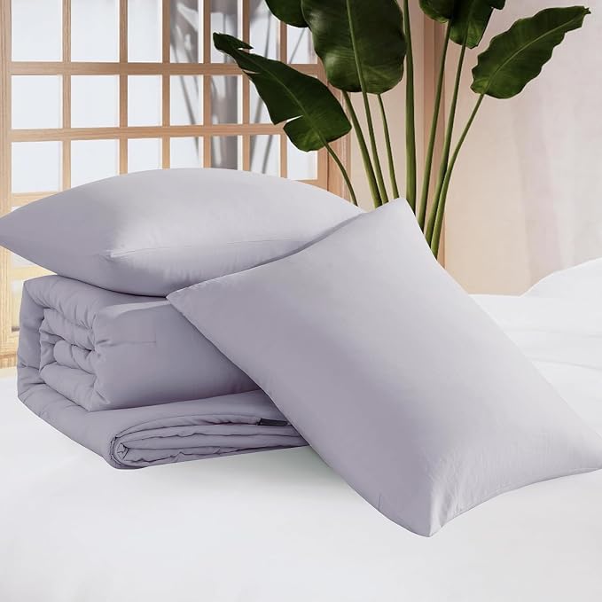 WRENSONGE Full Size Comforter Sets - 3 Pieces Lilac Comforter Prewashed Soft Lightweight for All Seasons, Fluffy Down Alternative Comforter Full Size with 2 Pillow Shams