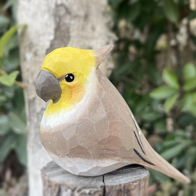 Bird Figurines Hand Carved Painted Wooden Statues for Home Decor, Gift for Bird Lovers,Housewarming, Birthday, Christmas, Anniversaries (NO.06-Grey Parrot)