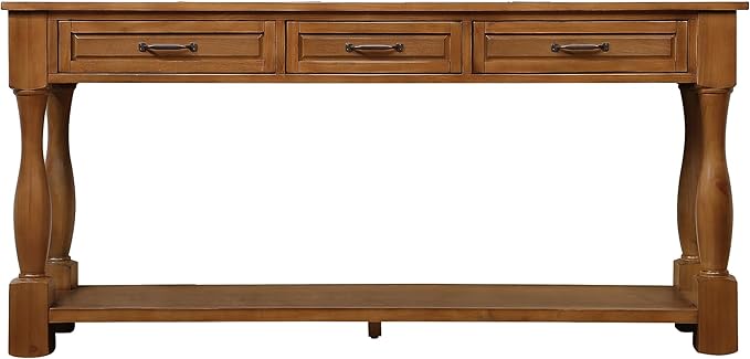 Merax Retro Entryway Table with 4 Drawers, Console Table with Open Storage Shelf for Entryway, Wood Side Table with Thick Legs for Living Room Bedroom, Brown