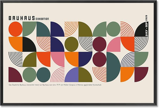 Bauhaus 1919 July-September Exhibition Vintage Framed Poster Colorful Abstract Composition Canvas Wall Art Beige Backdrop Prints For Home Bedroom Dorm Wall Decor 16x24in Framed