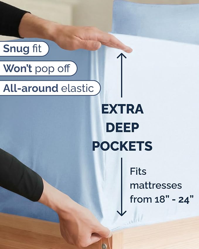 Extra Deep Twin XL Sheet Set - 4 Piece College Dorm Bed Sheets Set with Extra Deep Pockets - Ultra-Soft, Comfy & Breathable Bedding for Women, Men, Kids & Teens - Wrinkle & Fade Resistant - Light Blue