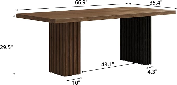 66.9" Modern Rectangular Dining Table for 6-8 People, Heavy-Duty Double Pedestal Base with Wood Grain Finish for Dining Room, Kitchen, Living Room Table