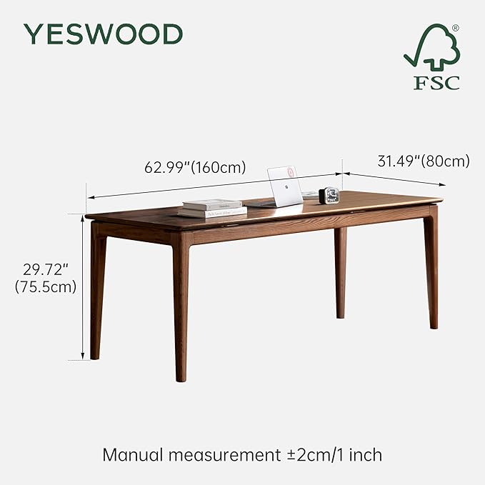 YESWOOD Rectangular Solid Wood Home Office Desk, Modern Dining Table, Writing Computer Desk for Sturdy, Dining Room, Living Room, Office 62.99" W