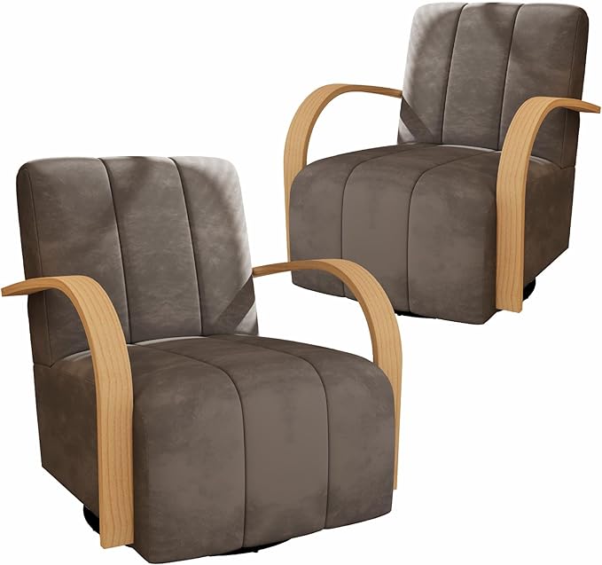 Chifee & Vingol 360° Swivel Accent Chair 30.3" W Velvet Swivel Living Room Chair with Solid Wood Armrests Mid Century Modern Reading Chair,Set of 2,Charcoal